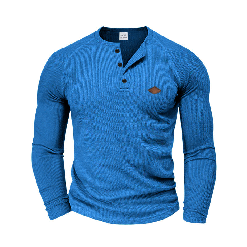 Herren langärmliges Henley-T-Shirt mit strukturiertem Gewebe und modischem Knopfdesign ModeGeist