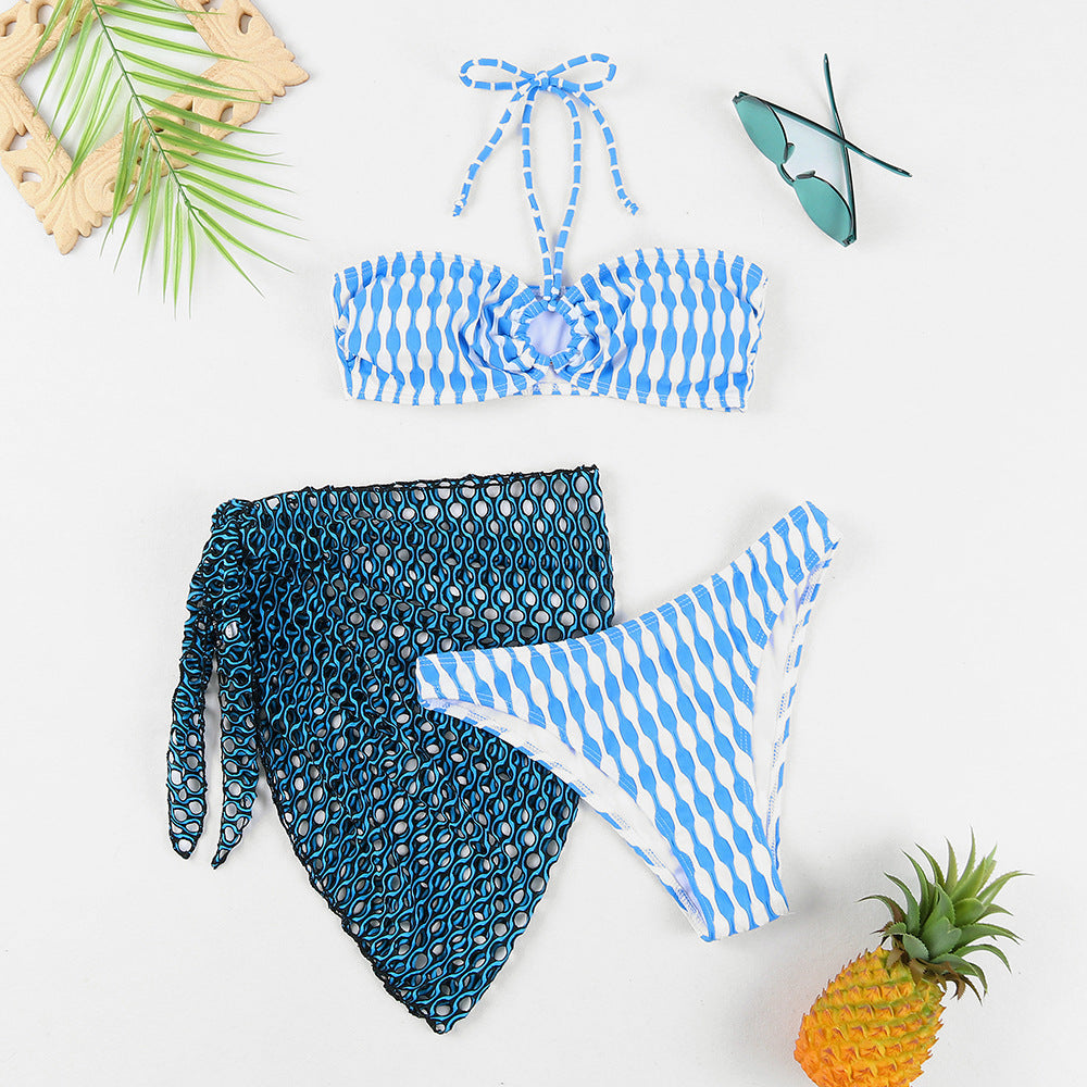 Modischer Damen-Bikini mit passendem Cover-Up, hoch tailliert, zweiteilig