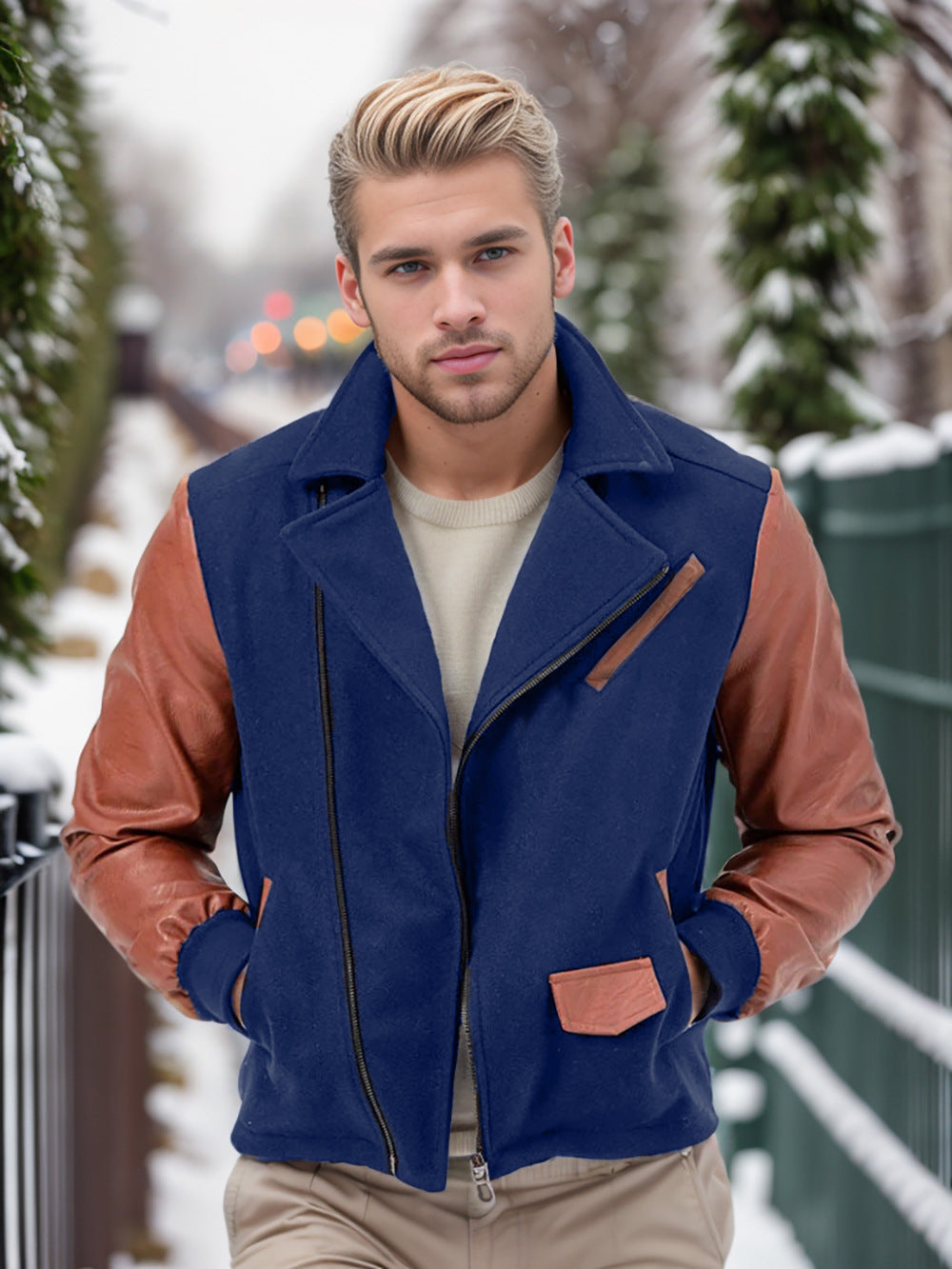 Herren modische Übergangsjacke mit kontrastierenden Ärmeln und praktischen Taschen ModeGeist