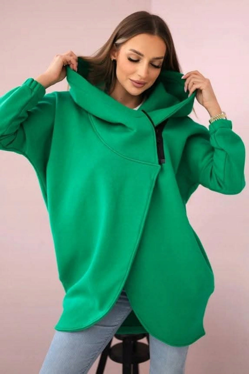 ModeGeist | Asymmetrische Reißverschluss Kapuzenfleece Sweatjacke