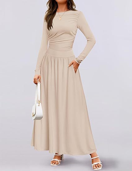 Damen Langärmliges Maxikleid mit eleganten Rüschendetails und praktischen Taschen ModeGeist