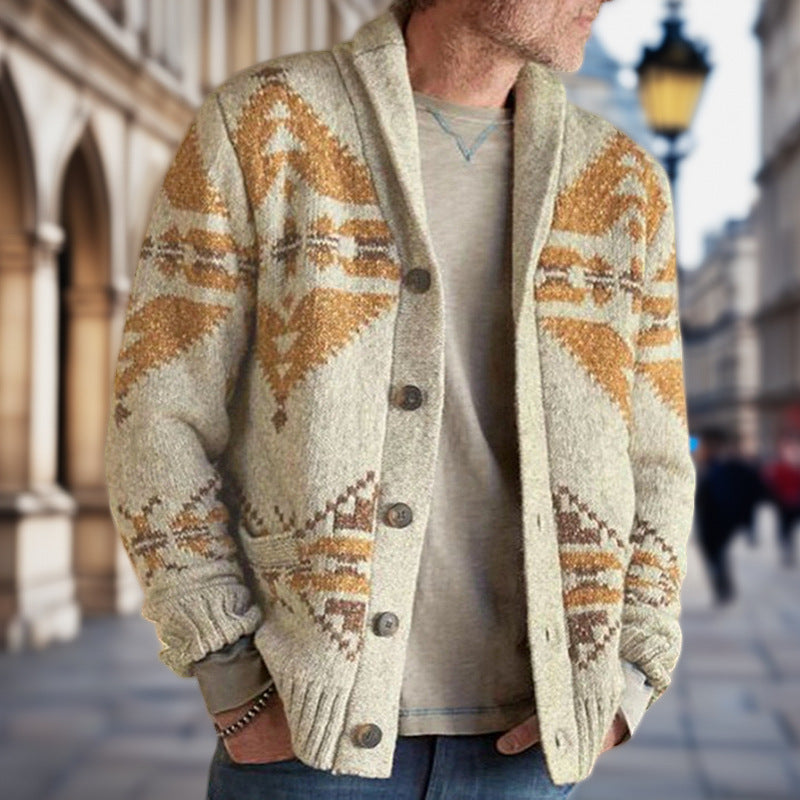 Herren Strickjacke mit geometrischem Muster und einem weichen, wärmenden Futter ModeGeist