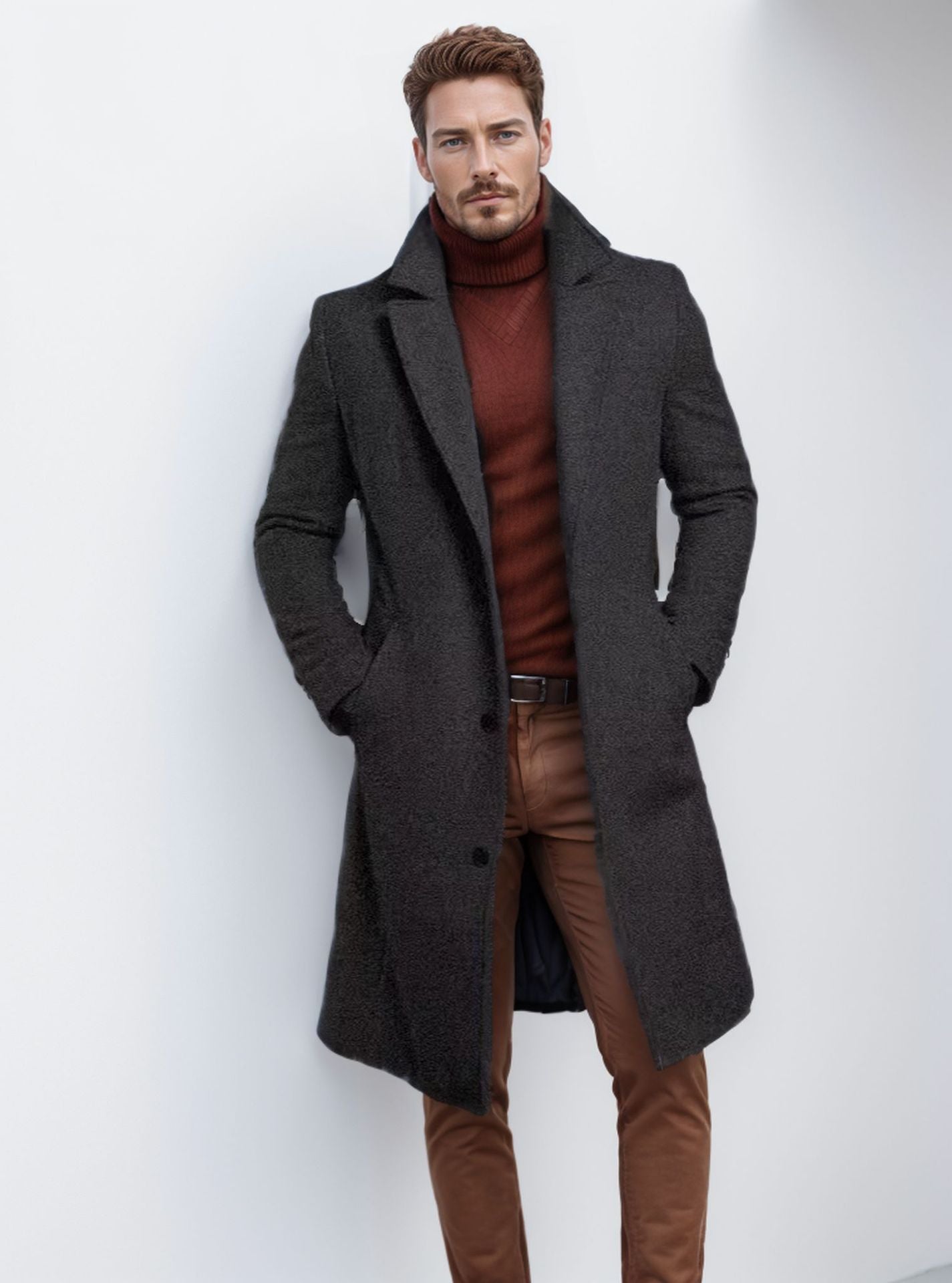 Herren schicker Wollmantel mit strukturiertem Obermaterial ModeGeist