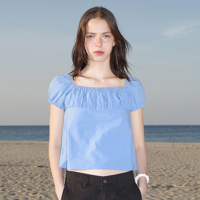 Modisches Damen-Cropped-Top mit Volants und elastischen Ärmeln