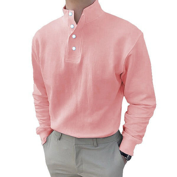 Herren Langarm-Henley-Shirt mit modernem Stehkragen und Knopfleiste ModeGeist