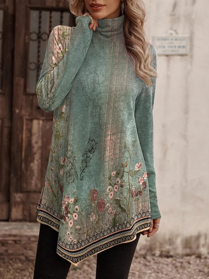 Damen Tunika mit floralem Design und hohem Kragen ModeGeist