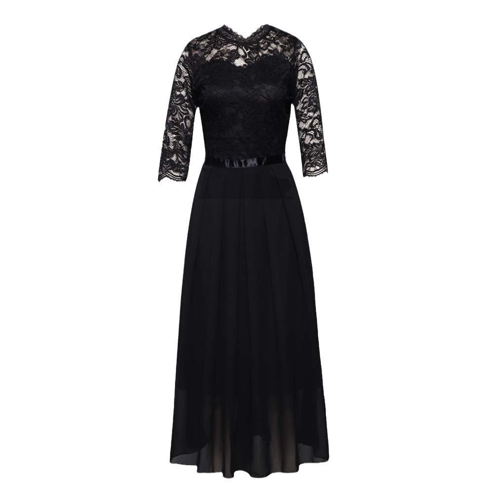Damen Maxikleid mit Spitzendetails und transparentem Rock ModeGeist