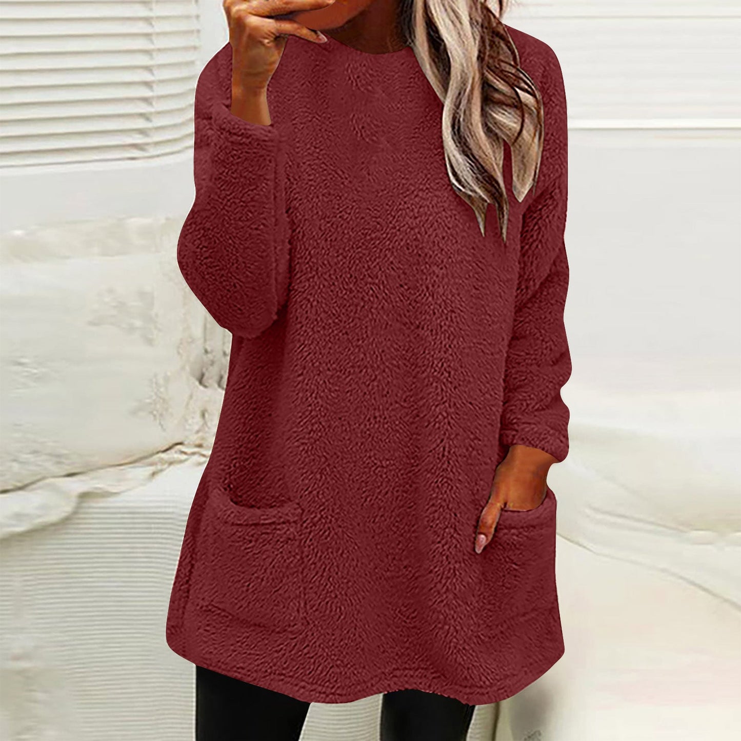 Damen Kuscheliger Fleece-Pullover mit praktischen Taschen und weitem Schnitt ModeGeist