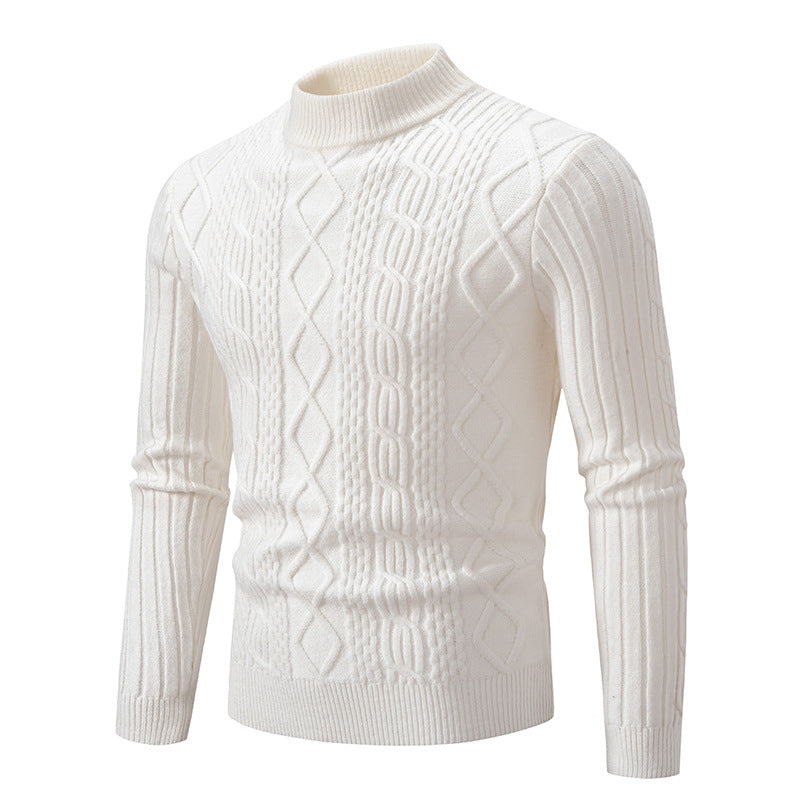 Herren Strickpullover mit hohem Kragen und Zopfmuster ModeGeist