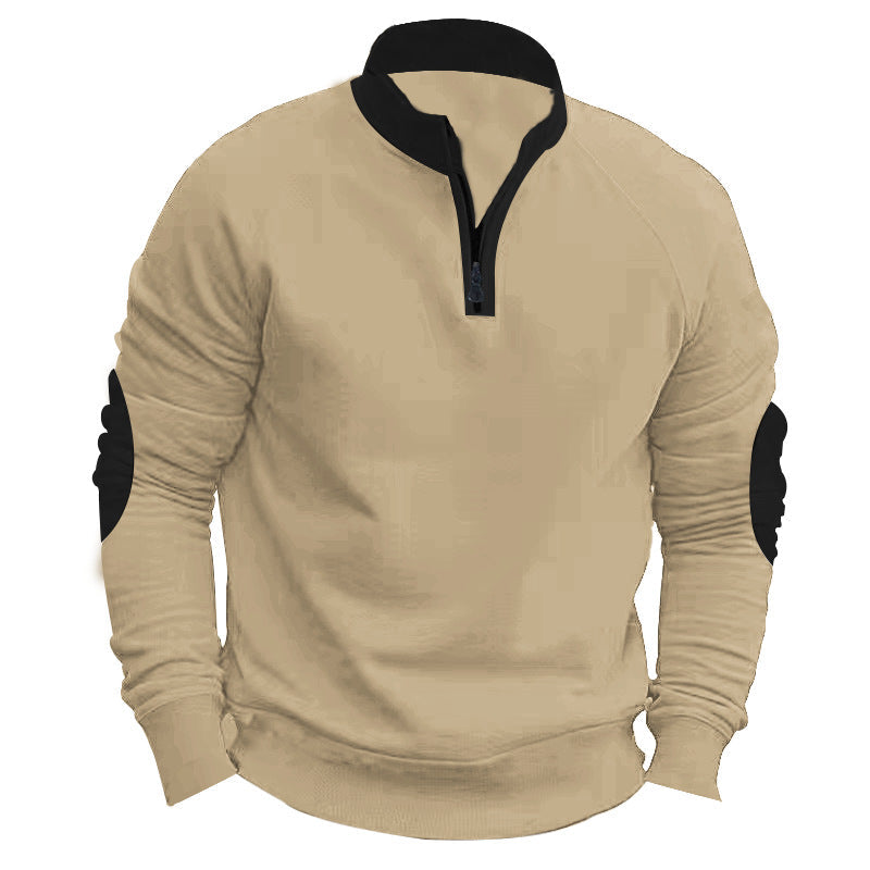 Herren sportlicher Pullover mit Viertelreißverschluss und stylischen Kontrastärmel ModeGeist