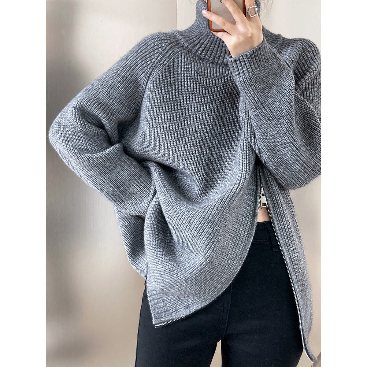 ModeGeist | Übergröße Gestrickter Damenpullover mit Kragen