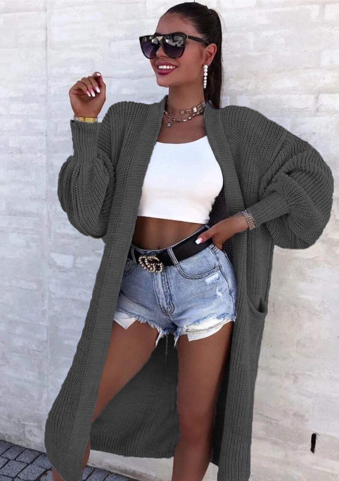 Damen Strickmantel mit weitem Schnitt und tiefen Taschen ModeGeist