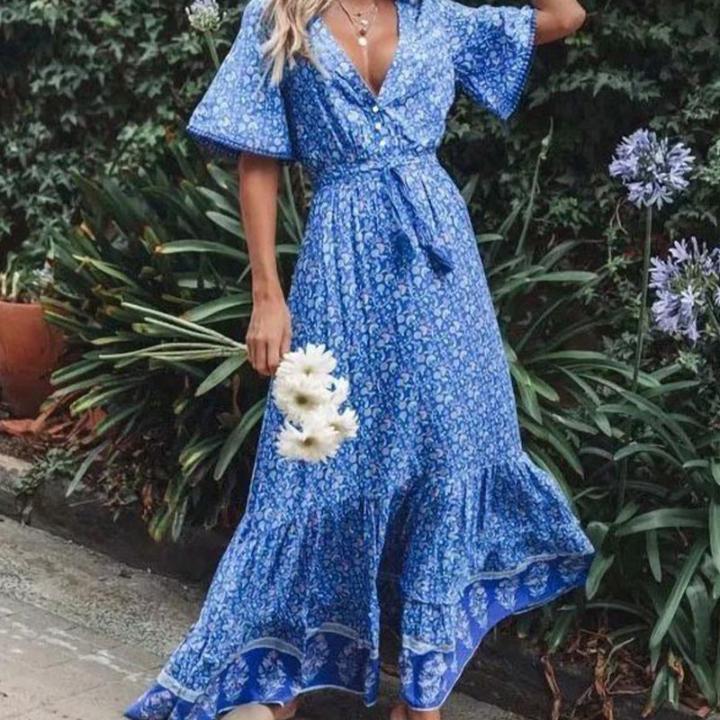 Unikat florales Boho-Maxikleid mit fließendem Schnitt von MODEGEIST
