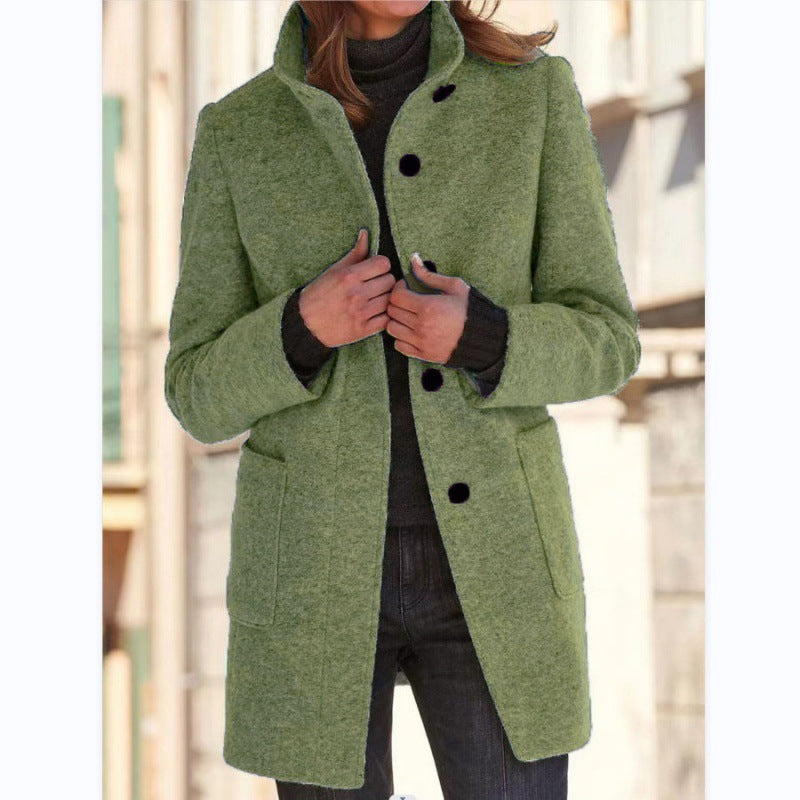 Damen elegante Wolljacke mit praktischen Taschen und Knopfverschluss ModeGeist