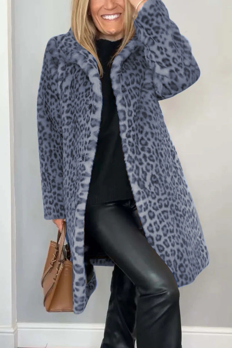 ModeGeist | Mantel - Kunstpelz - Oversized Fit - Reverskragen - Leopardenprint
