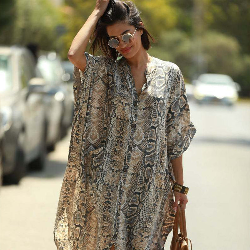 Modischer Kaftan für Damen mit Knöpfen und Seitentaschen