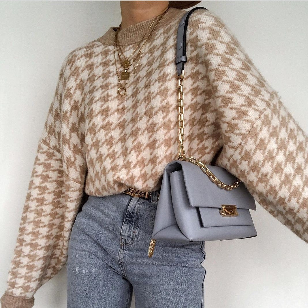 Damen lässiger Pullover mit Karomuster ModeGeist
