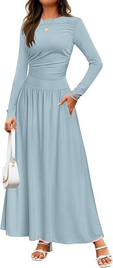 Damen Langärmliges Maxikleid mit eleganten Rüschendetails und praktischen Taschen ModeGeist