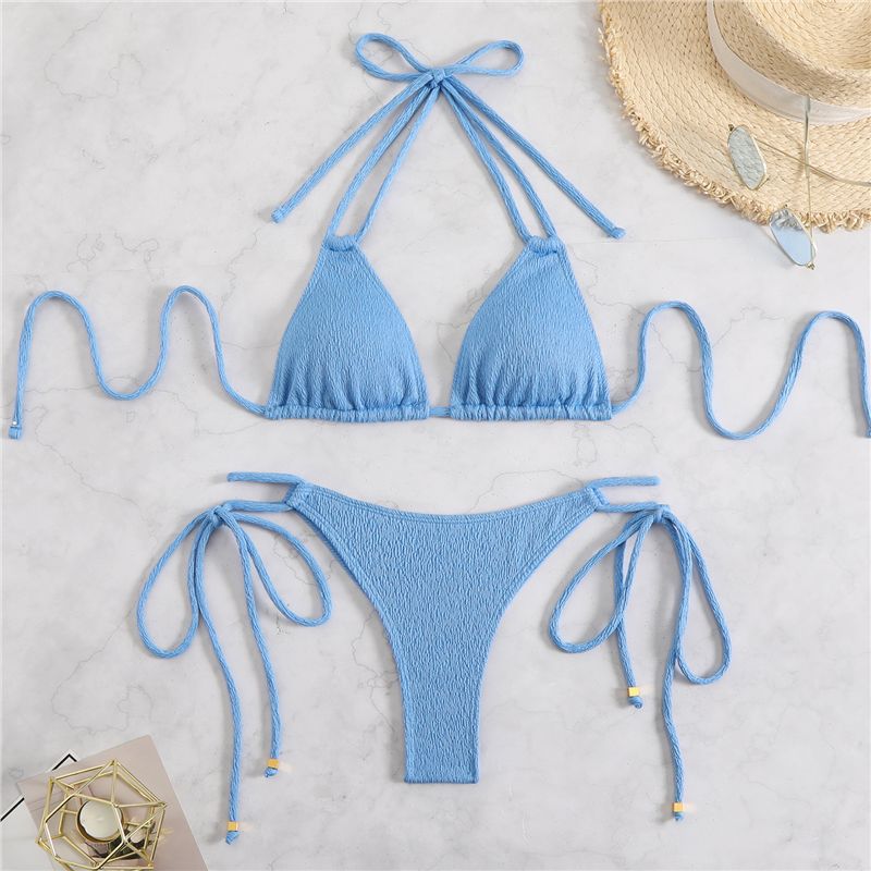 Bikini-Set mit Dreieck-Oberteilen, verstellbaren Trägern und elastischen Applikationen - MODEGEIST