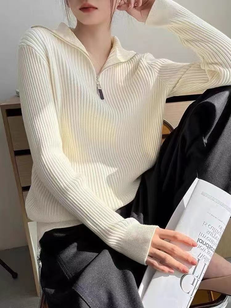 Damen Pullover mit Stehkragen und Reißverschluss ModeGeist