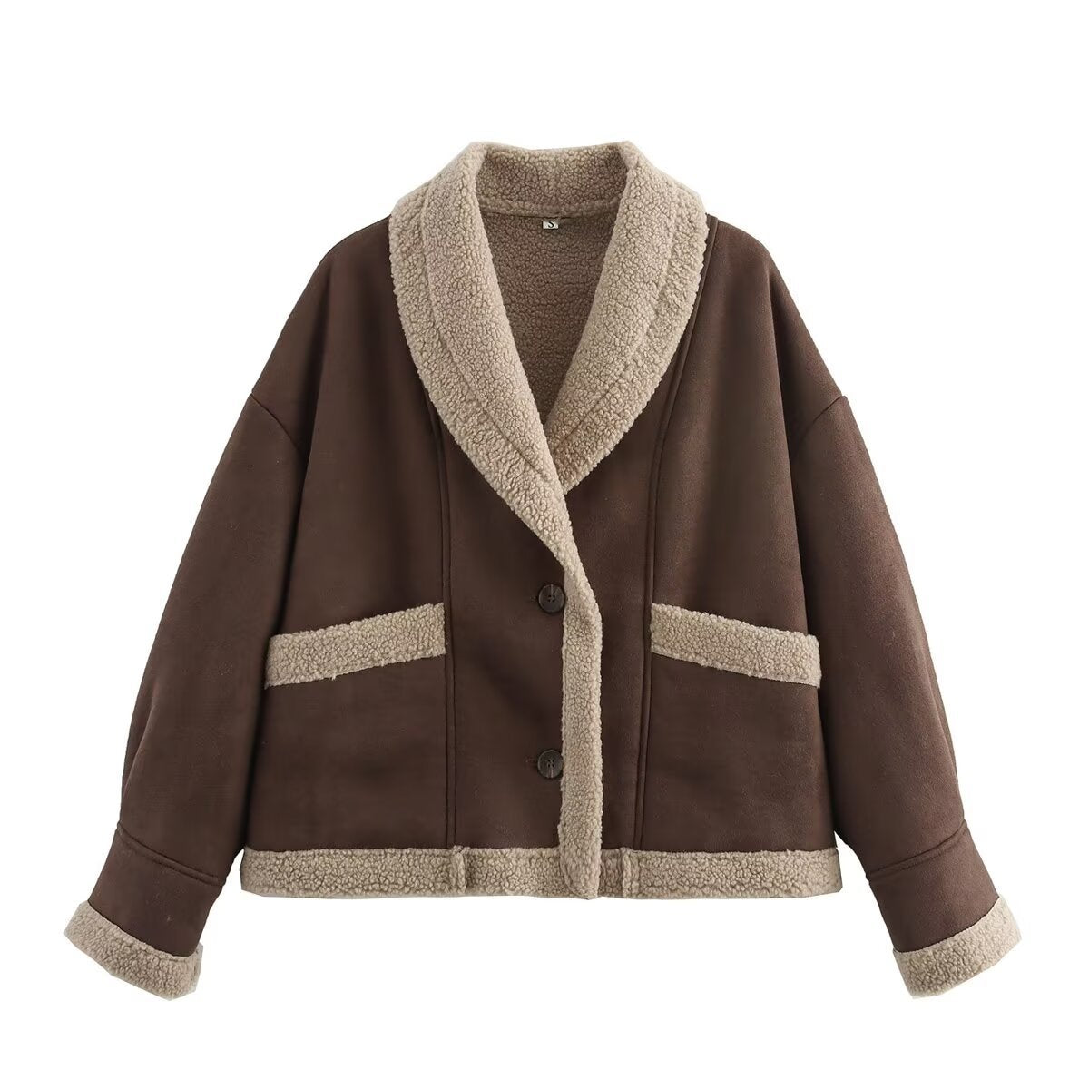 Damen kuschelige Oversized-Jacke mit elegantem Schalkragen und praktischen Taschen ModeGeist