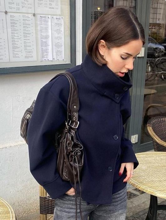Damen modische Wolljacke mit strukturiertem Kragen und elegantem Schnitt ModeGeist