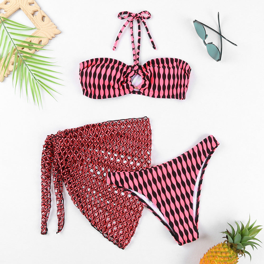 Modischer Damen-Bikini mit passendem Cover-Up, hoch tailliert, zweiteilig