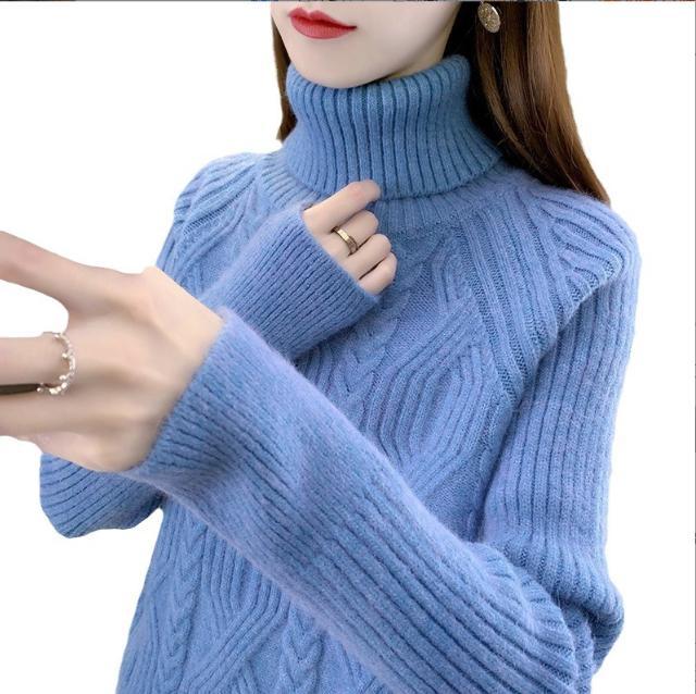 Damen Rollkragenpullover mit strukturiertem Zopfmuster und langen Ärmeln ModeGeist