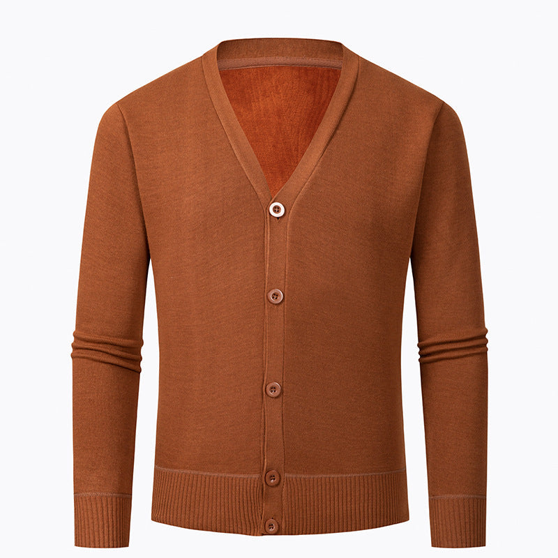 Herren Strickjacke mit V-Ausschnitt und knopflosem Design ModeGeist