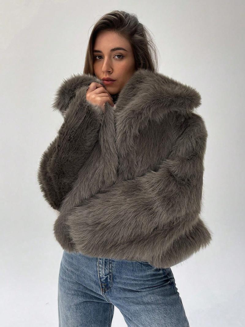 Damen Modischer Kunstpelz-Cropped-Jacke mit voluminösen Ärmeln ModeGeist