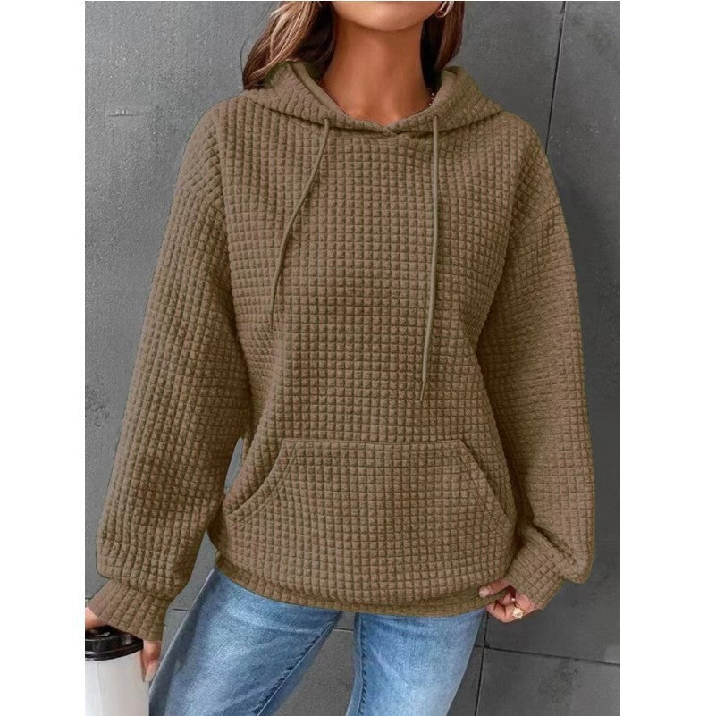 Damen Waffelstruktur Hoodie mit Kängurutasche und lässigem Schnitt ModeGeist