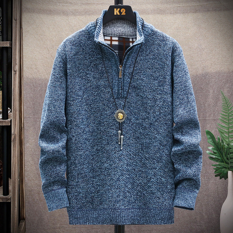 Herren modischer Strickpullover mit halbem Reißverschluss und unterschiedlichen Texturen ModeGeist