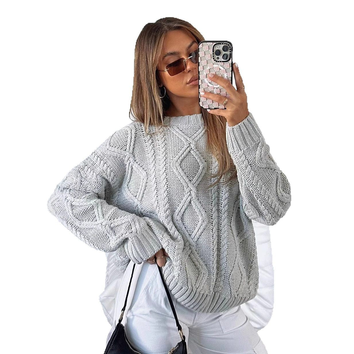 Damen Relaxed Strickpullover mit Zopfmuster ModeGeist