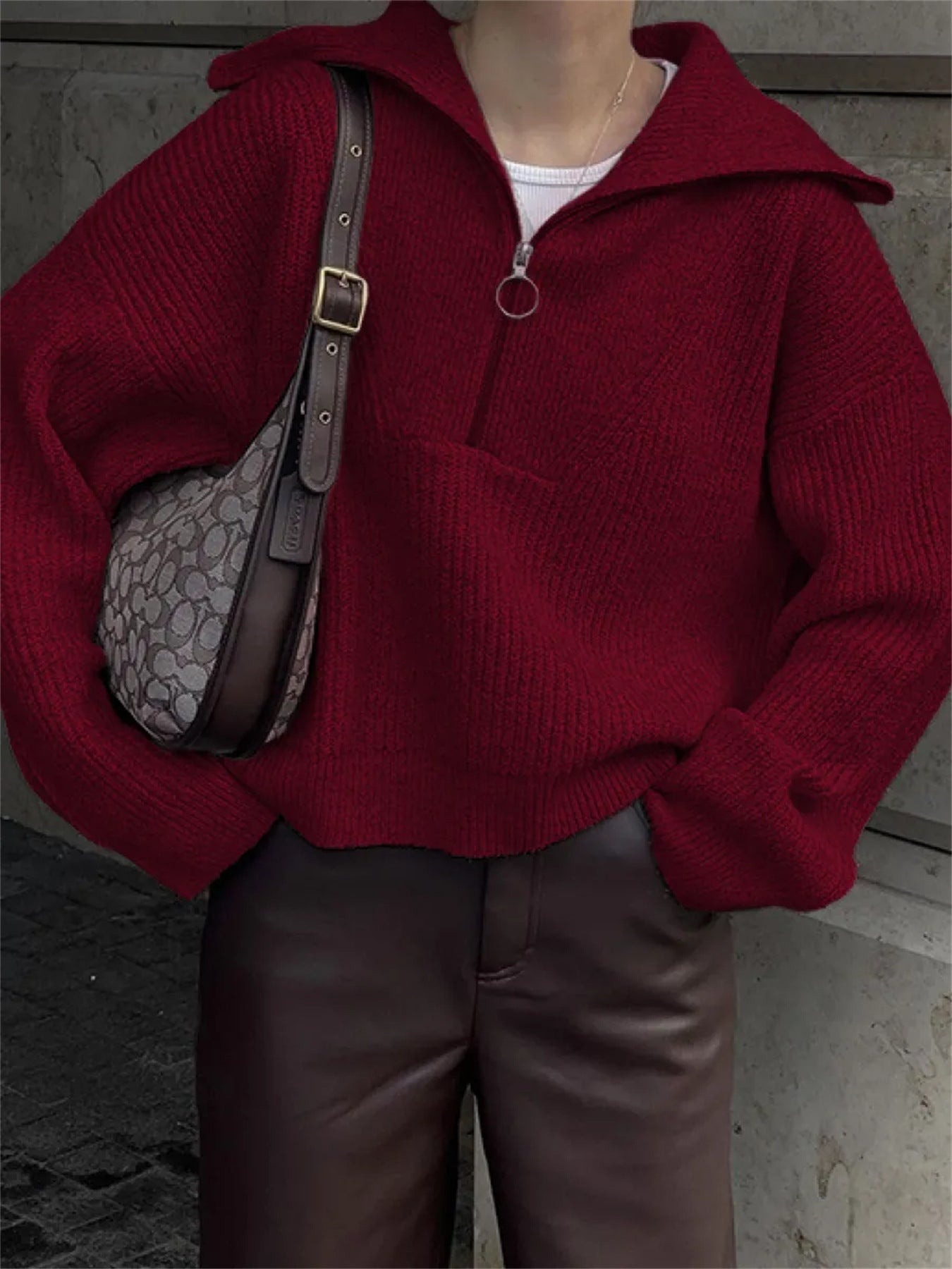 Damen Strickpullover mit Reißverschluss und lässigem Schnitt ModeGeist