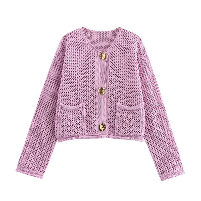 Damen Modische Strickjacke mit dekorativem Häkelmuster ModeGeist