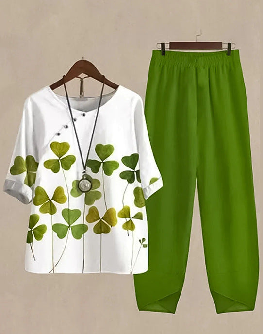 Lässiger Damen Freizeitanzug mit Blumenmuster und elastischem Bund von MODEGEIST