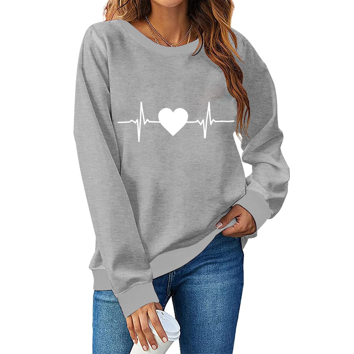 Damen Sweatshirt mit kreativem Herzschlag-Design ModeGeist