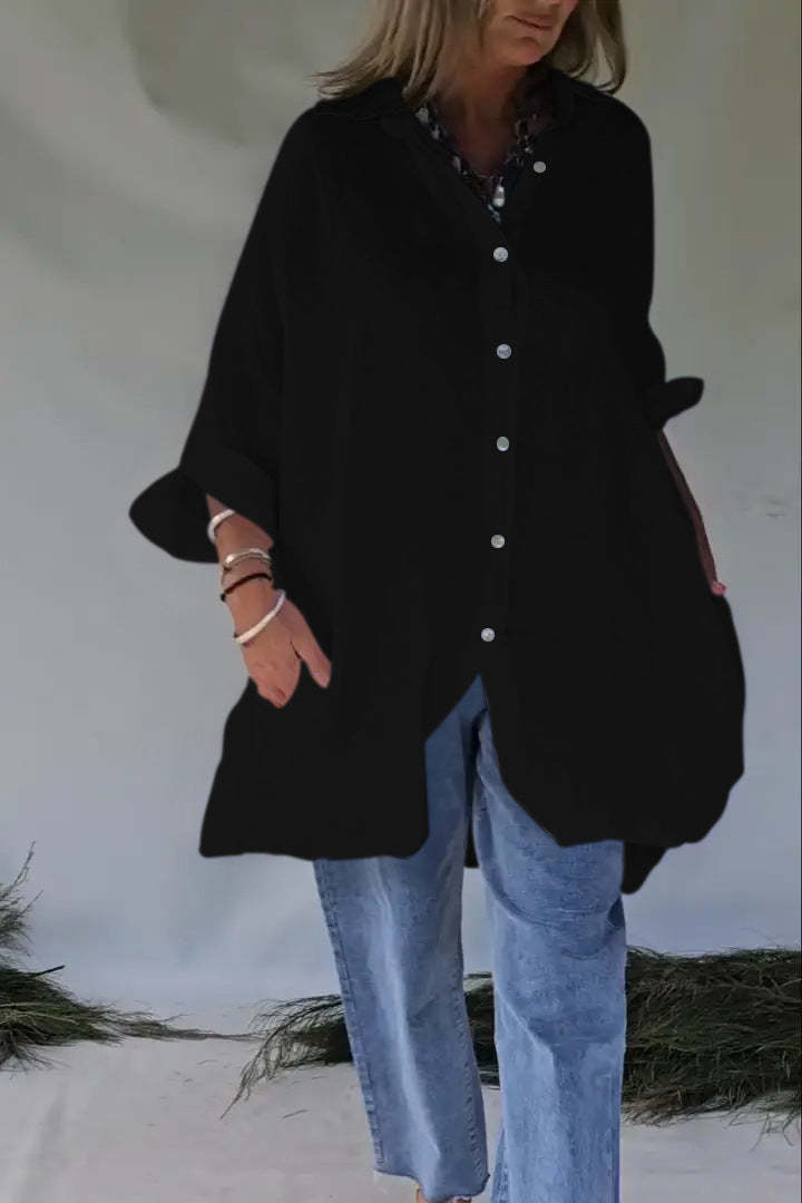 Damen Übergröße Bluse mit lässigem Schnitt und Druckknopfverschluss ModeGeist