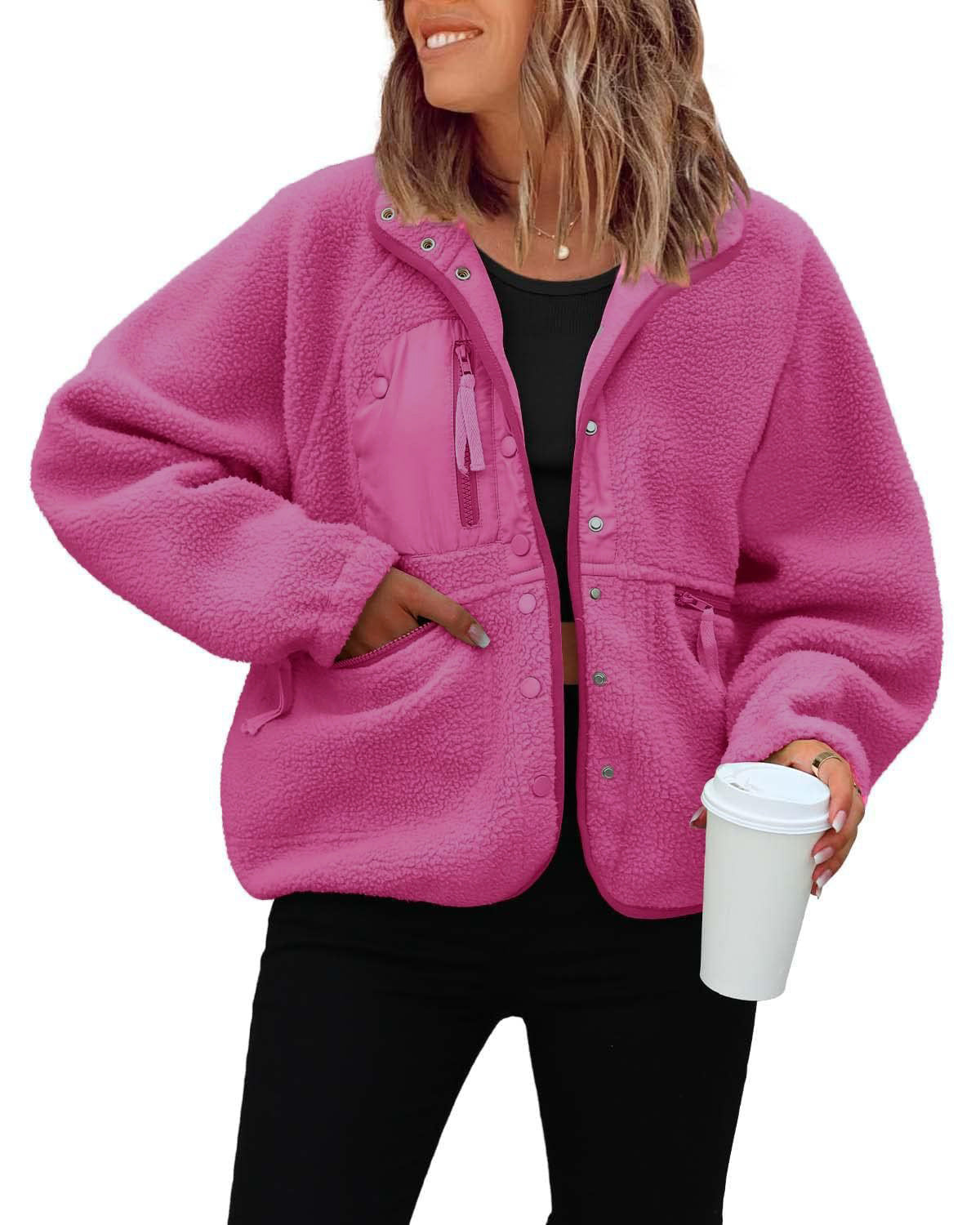 Damen kuschelige Fleecejacke mit praktischen Taschen ModeGeist
