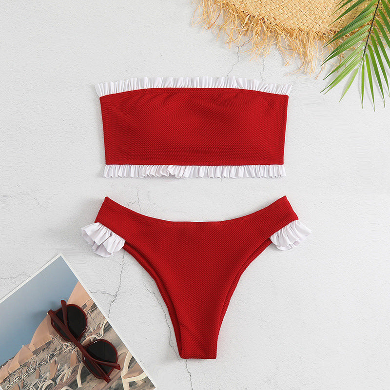 Rüschen-Bandeau-Bikini mit Struktur – MODEGEIST Damen