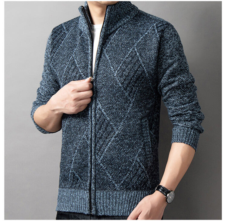 Herren Strickjacke mit modernem Zipper und grafischem Muster ModeGeist