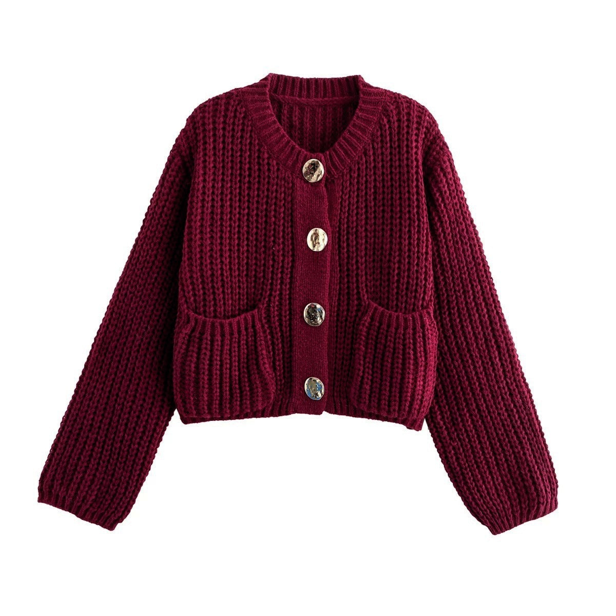 Damen kuschelige Strickjacke mit dekorativen Knöpfen und praktischen Taschen ModeGeist