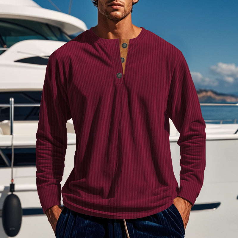 Herren Langarmshirt mit Knopfleiste und Rippstruktur ModeGeist