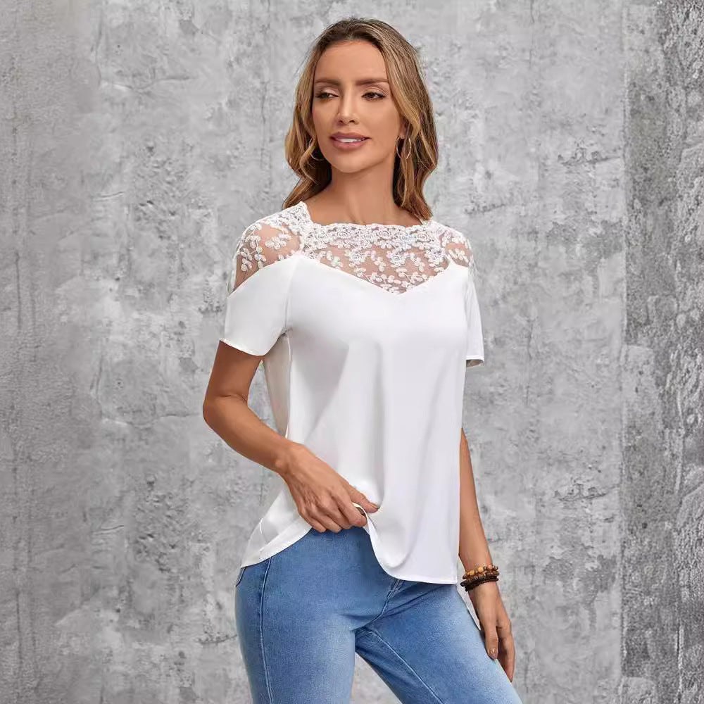 Damen Blusenshirt mit Spitzen-Oberteil und lässigem Schnitt ModeGeist