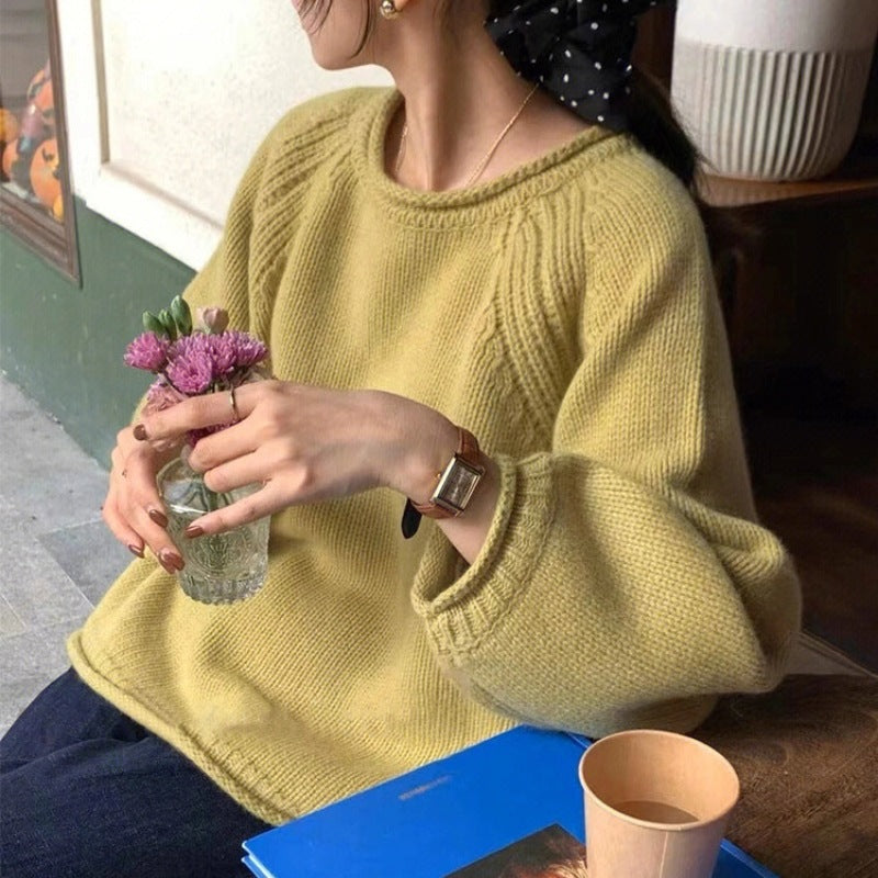Damen gemütlicher Strickpullover mit lässigem Schnitt und luftigen Ärmeln ModeGeist