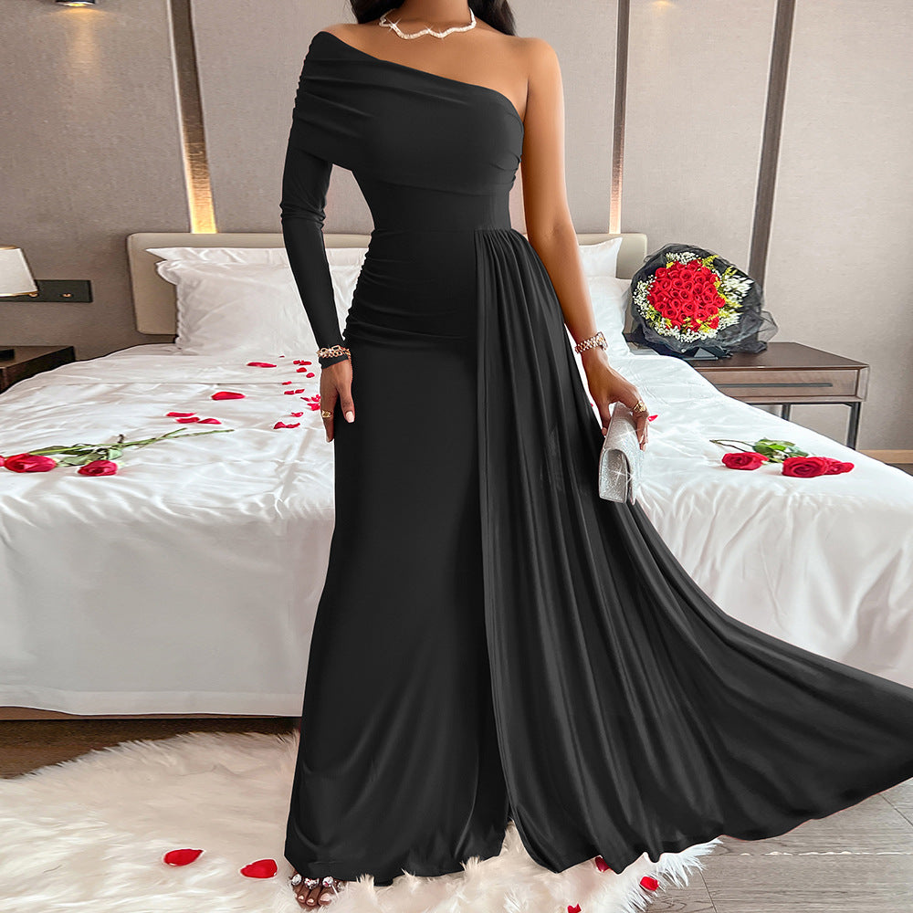 Elegantes Wickelkleid für Damen mit asymmetrischem One-Shoulder-Ausschnitt und fließendem Rock – MODEGEIST