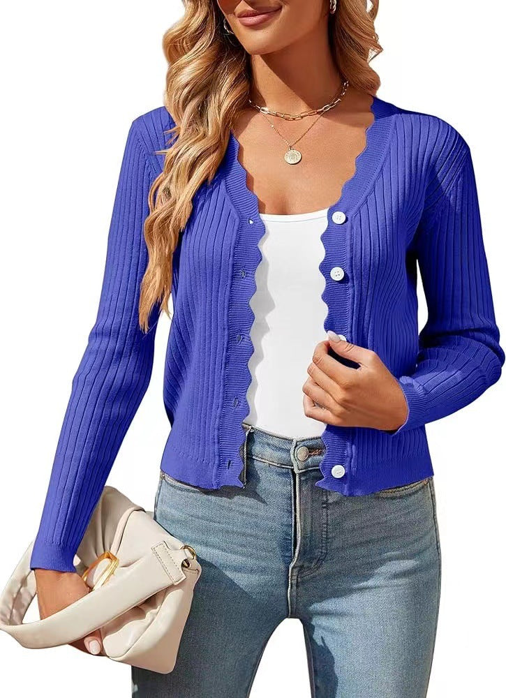 Damen elegante Strickjacke mit Wellenkante ModeGeist