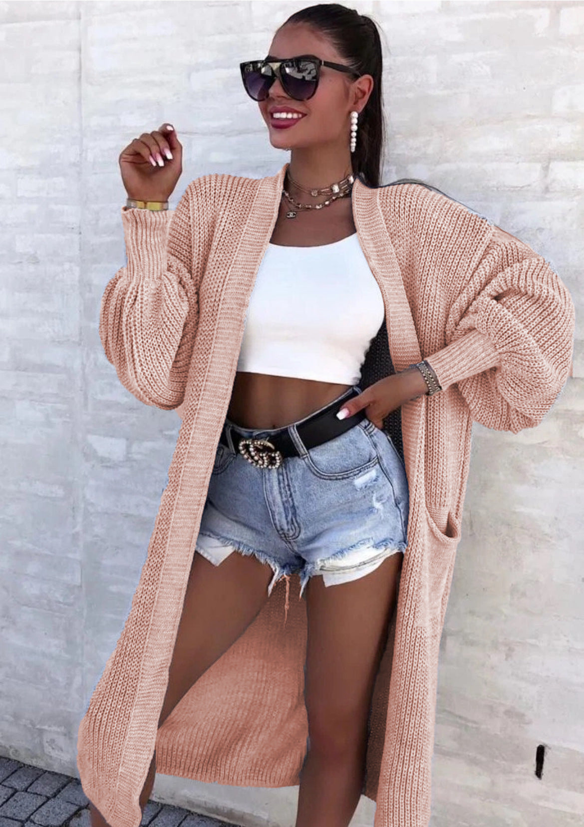 Damen Strickmantel mit weitem Schnitt und tiefen Taschen ModeGeist