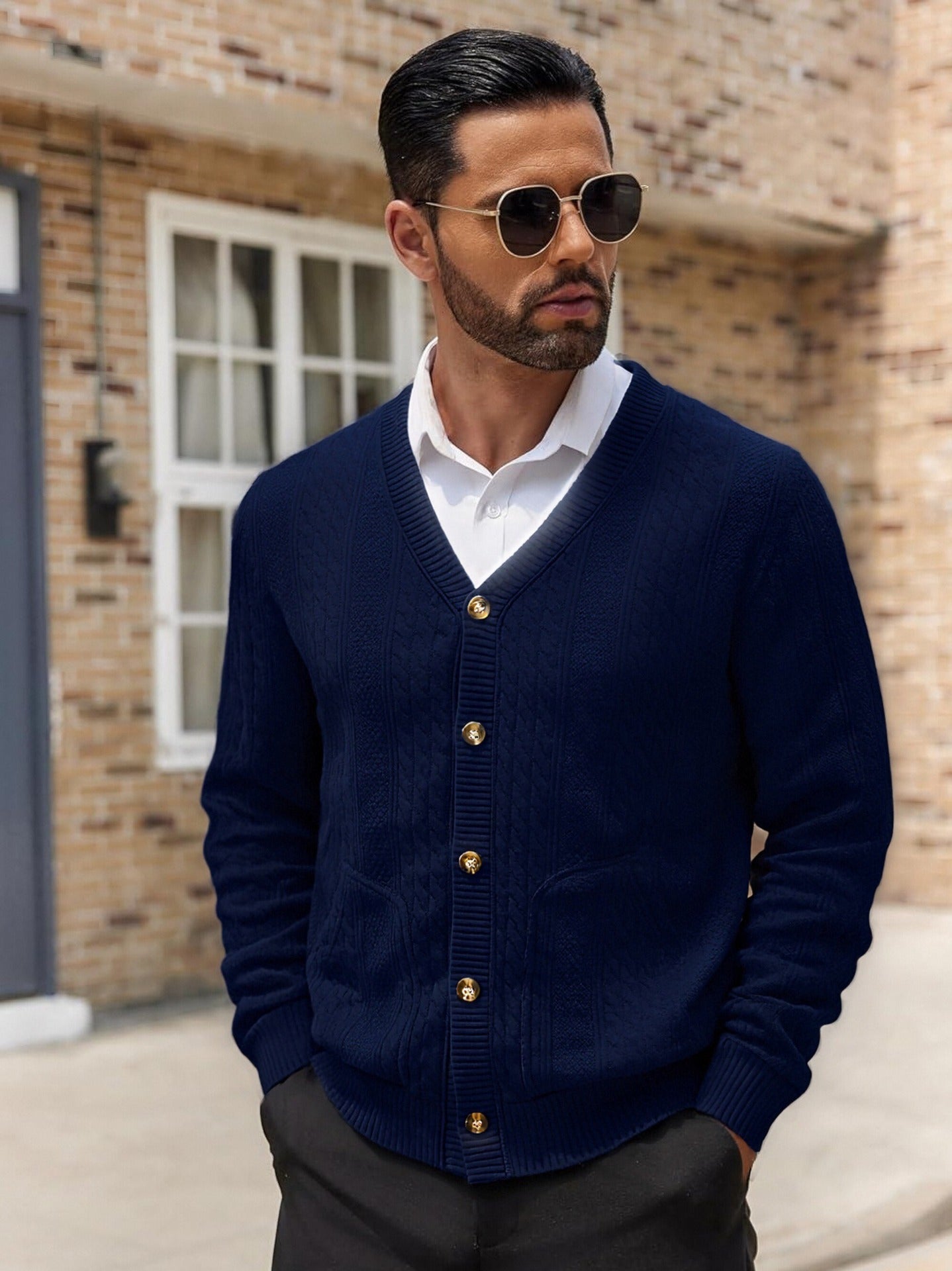 Herren Modischer Strickcardigan mit praktischen Taschen und einzigartiger Textur ModeGeist