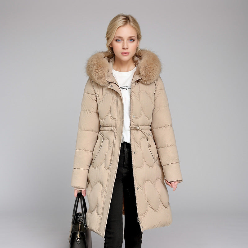 Damen modischer Puffer-Mantel mit abnehmbarem Kunstfellkragen und taillierbarem Gummizug ModeGeist